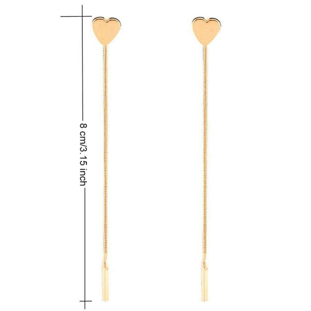 Gold heart-shaped drop earrings made of alloy, measuring 8 cm in length. Elegant and stylish accessory for any outfit.
