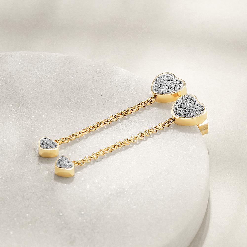 Elegant heart-shaped gold earrings featuring diamonds, crafted from durable, hypoallergenic stainless steel for everyday wear