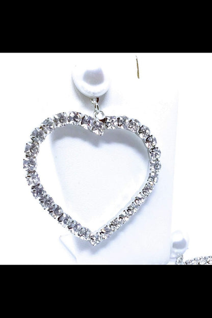 Elegant heart-shaped crystal earrings  in silver, crafted from durable zinc alloy for a stylish statement look.