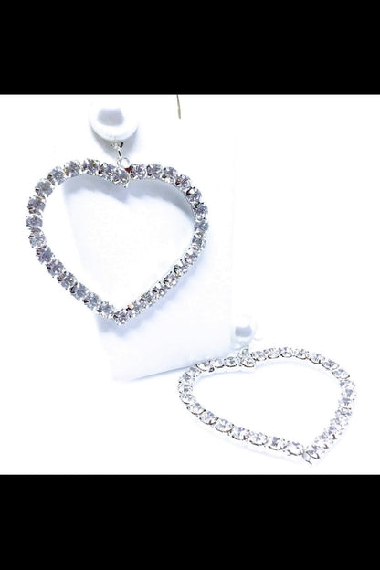 Stylish silver heart earrings with diamond accents, designed from high-quality zinc alloy, ideal for both casual and formal occasions.