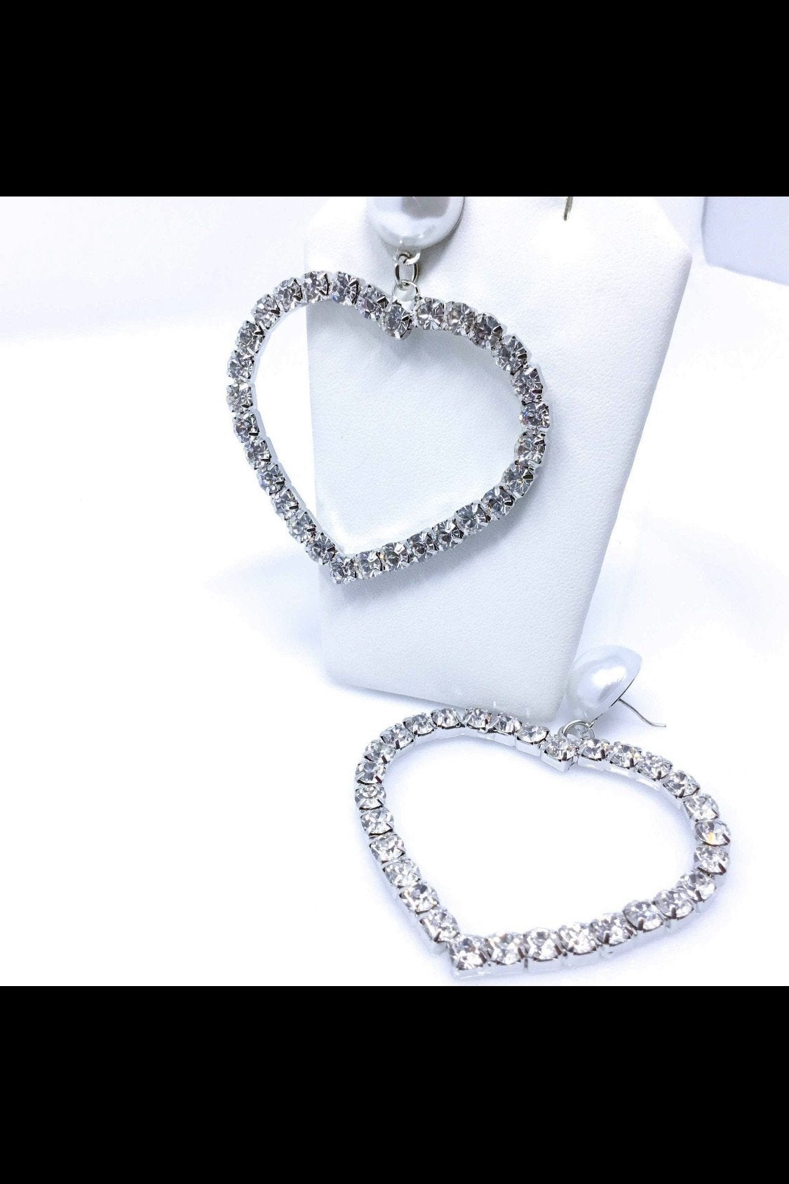 Heart-shaped silver earrings adorned with diamonds, crafted from high-quality zinc alloy for special occasions and casual wear