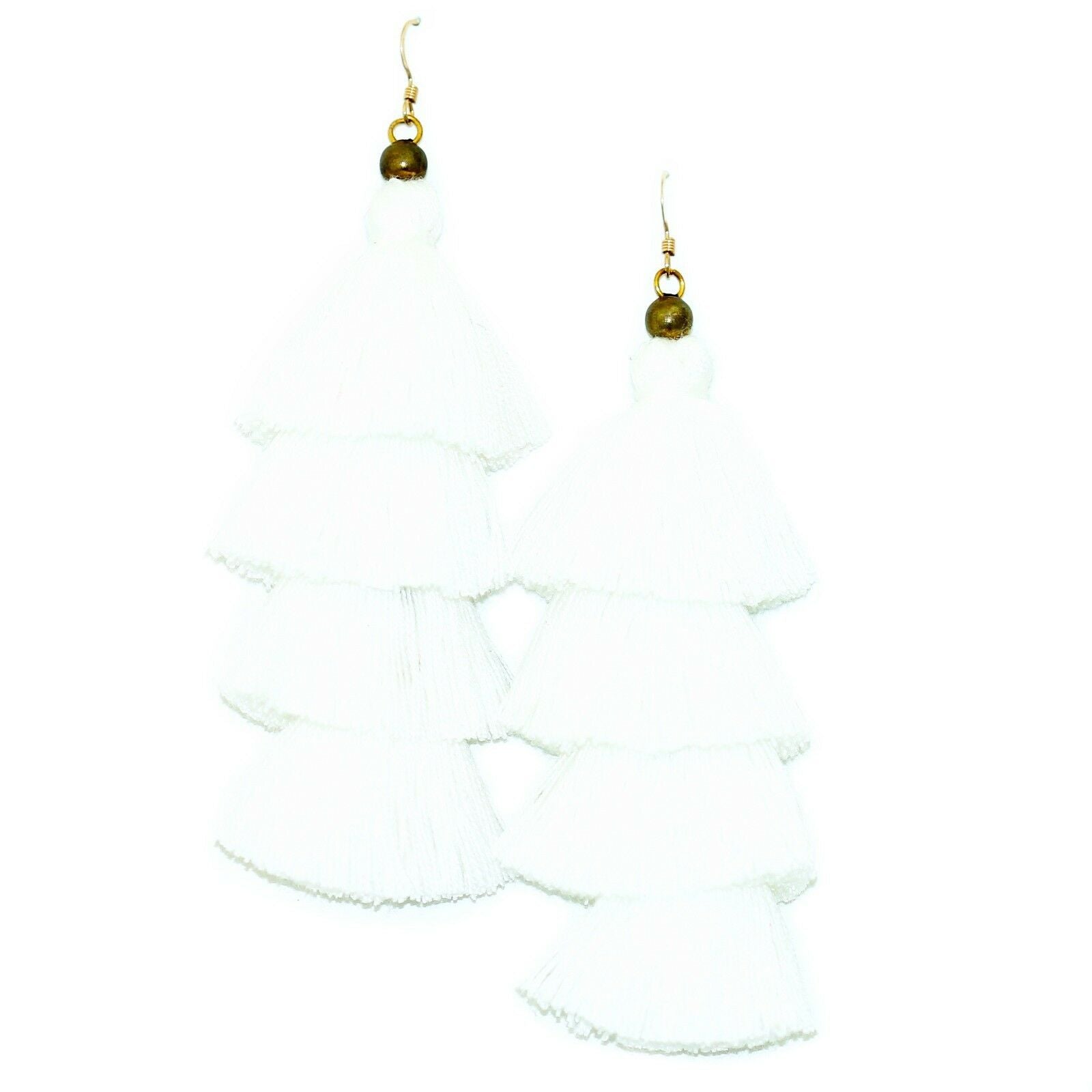 Vibrant yellow fringe earrings with gold-filled ear wires, measuring 4.5" in length, packaged in a pink jewelry box