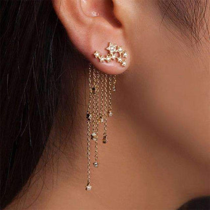 Elegant gold earrings with chain attachments, designed to be worn with or without dangles for versatile styling options.
